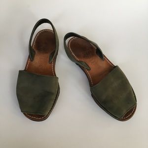 Athropologie Olive Green Leather Sandals